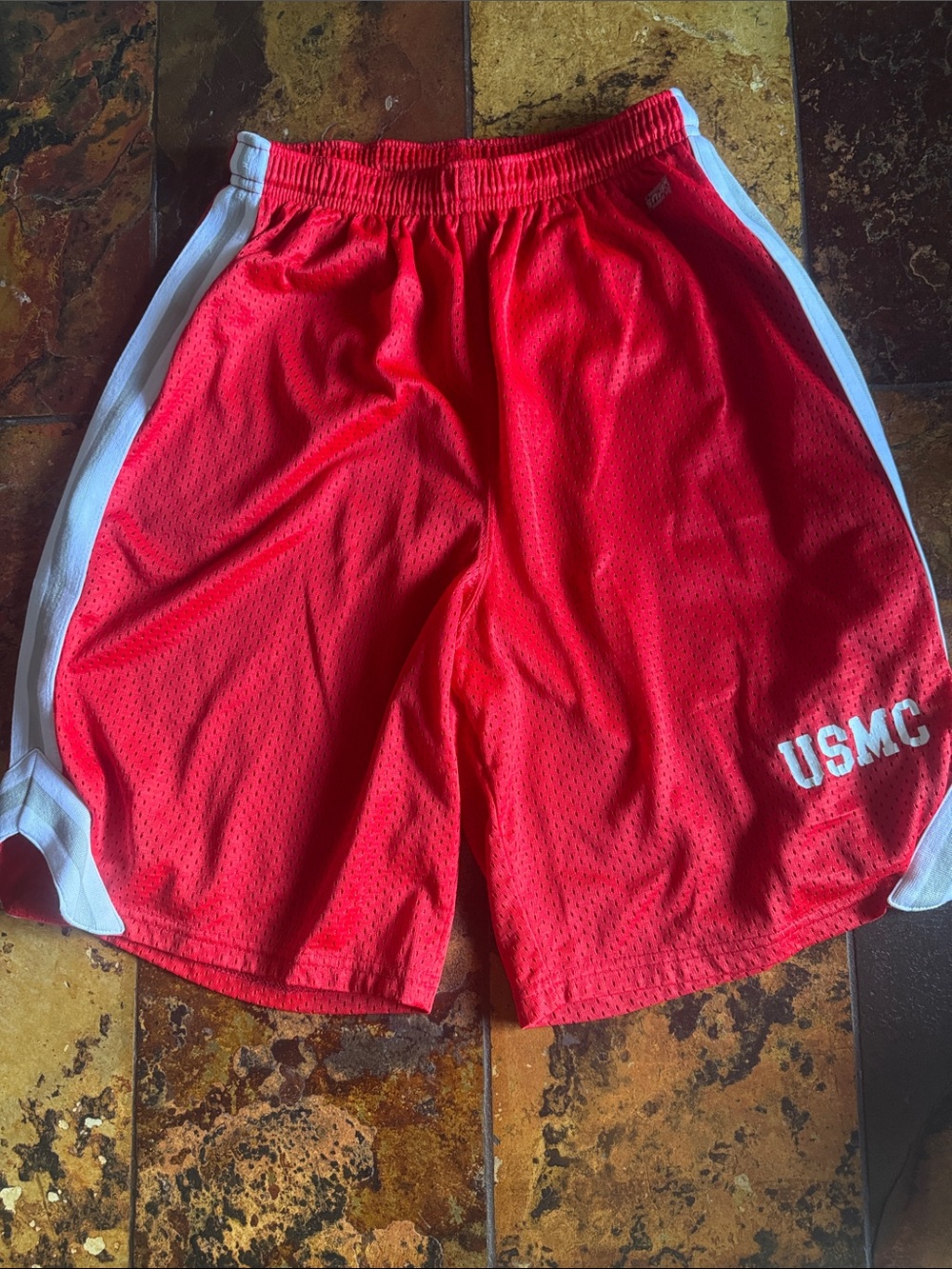 USMC Red Mesh Athletic Shorts with White Side Panels (950)